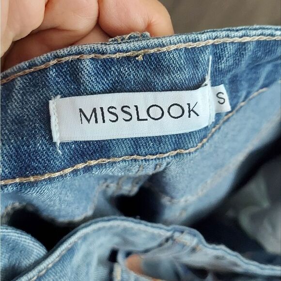 MissLook Women's Jeans Painted Floral Bird Fairy Raw Hem Small Blue - Picture 4 of 7